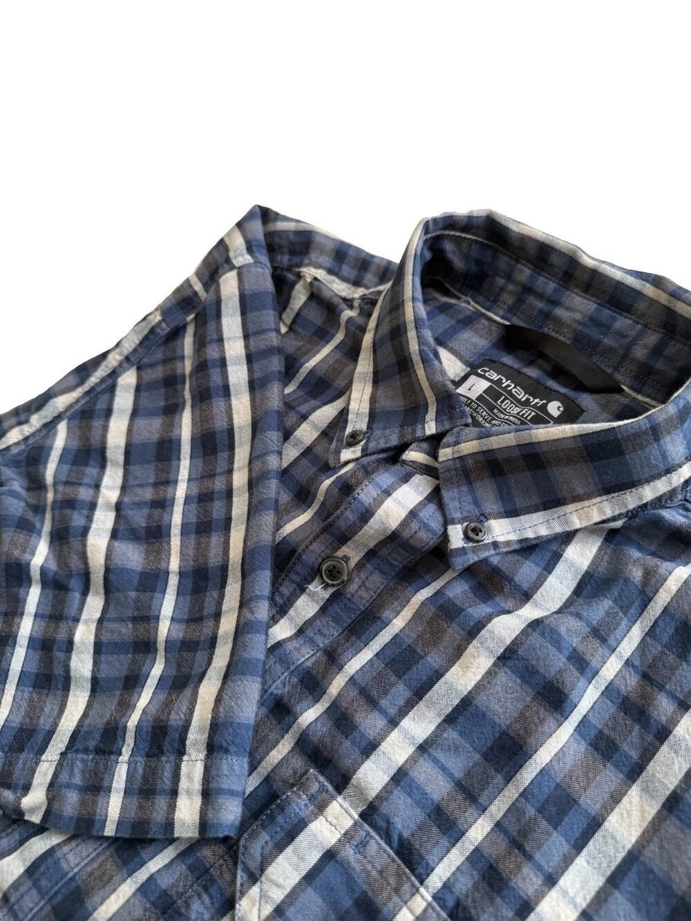 Carhartt Men's Loose Fit Plaid Woven Short Sleeve Button-Up Shirt L Pockets